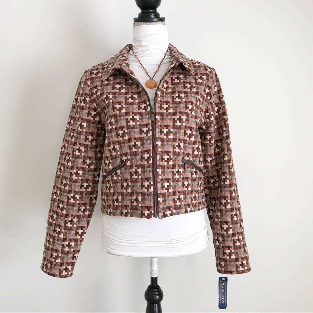 Pendleton wool Brown and Cream Patterned Jacket s… - image 2